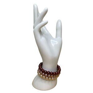 Pearl Bracelet Set of 3 Stretch Tri Color